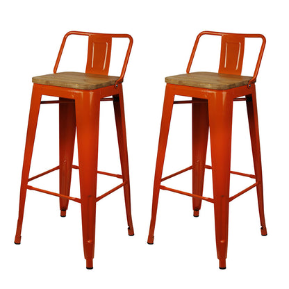 GIA 30 Inch Lowback Orange Metal stool With Wood Seat