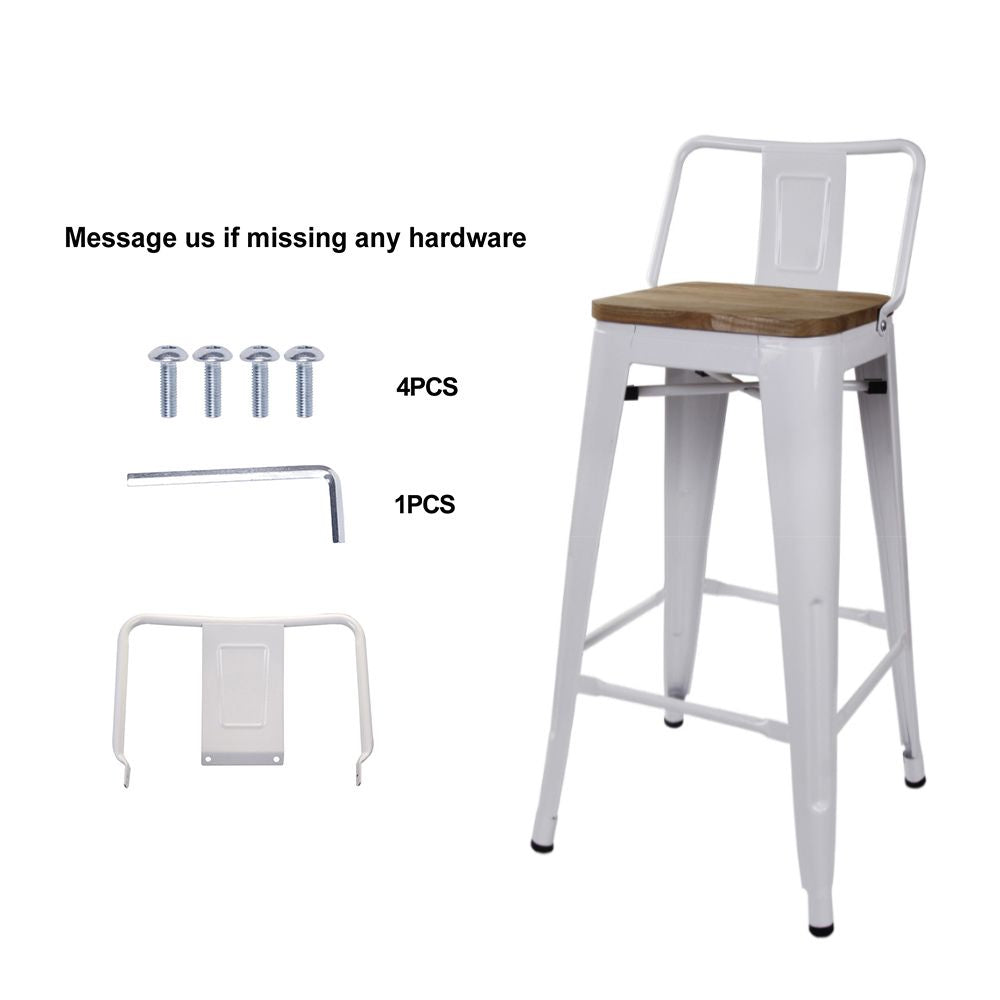 GIA 30 Inch Lowback White Metal Stool With Wood Seat