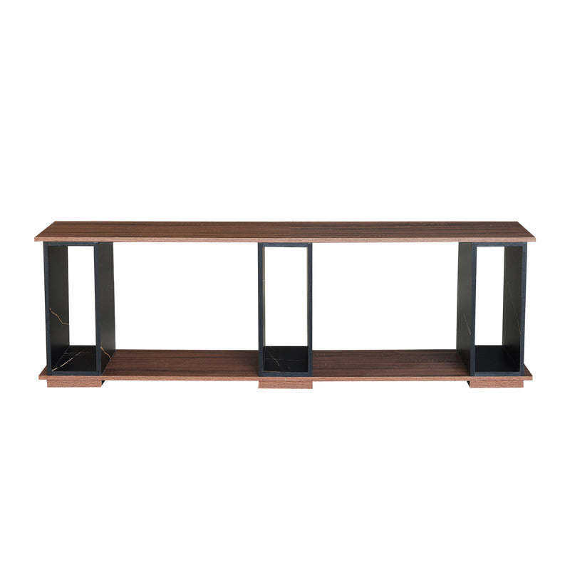 Modern Wood and Marble Finish Coffee Table with Open Storage Shelves - Stylish Living Room Centerpiece