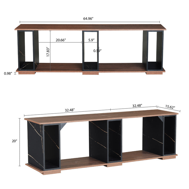 Modern Wood and Marble Finish Coffee Table with Open Storage Shelves - Stylish Living Room Centerpiece