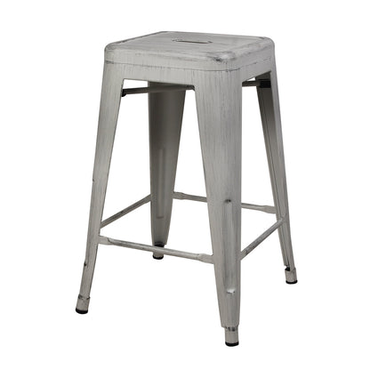 Antique White 24 Inch Metal Stool - Painted Antique Color