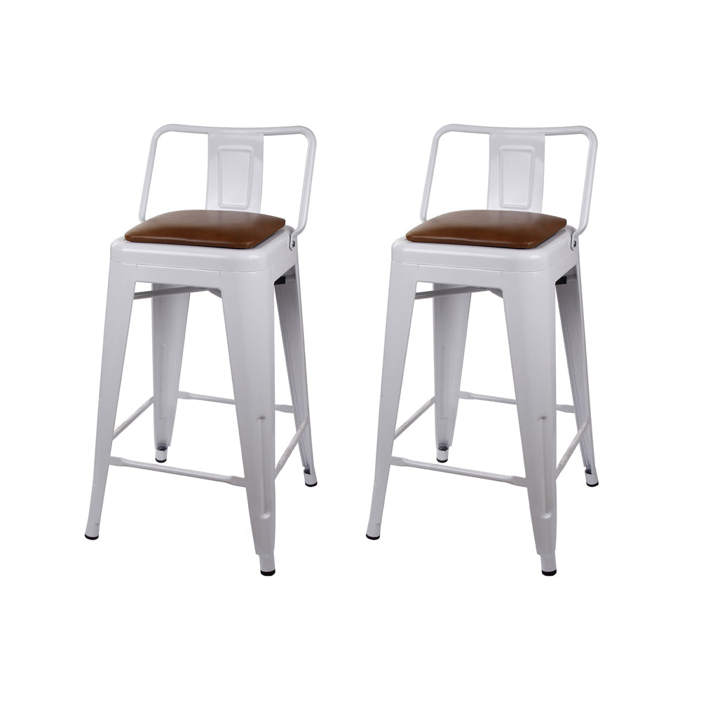 GIA 24 Inch Lowback White Stool with Brown PU Seat