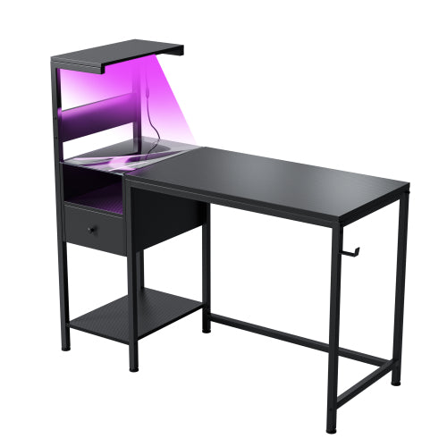 Storage Shelves, Study Writing Table with USB Ports Charging Station, Black