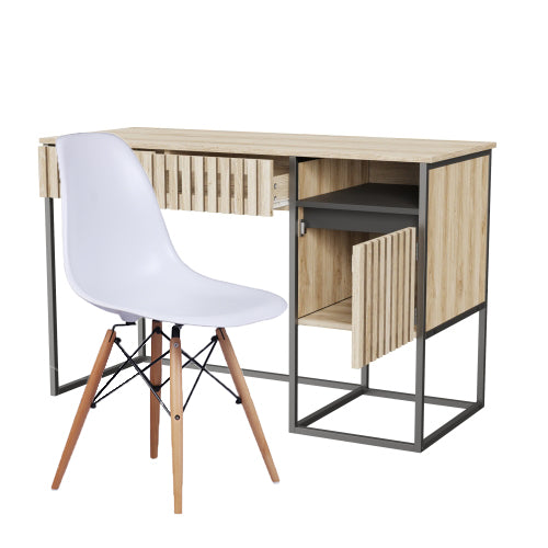 Vertical stripe Computer Desk and Armless Chair with Wood Legs,Natural & BLACK