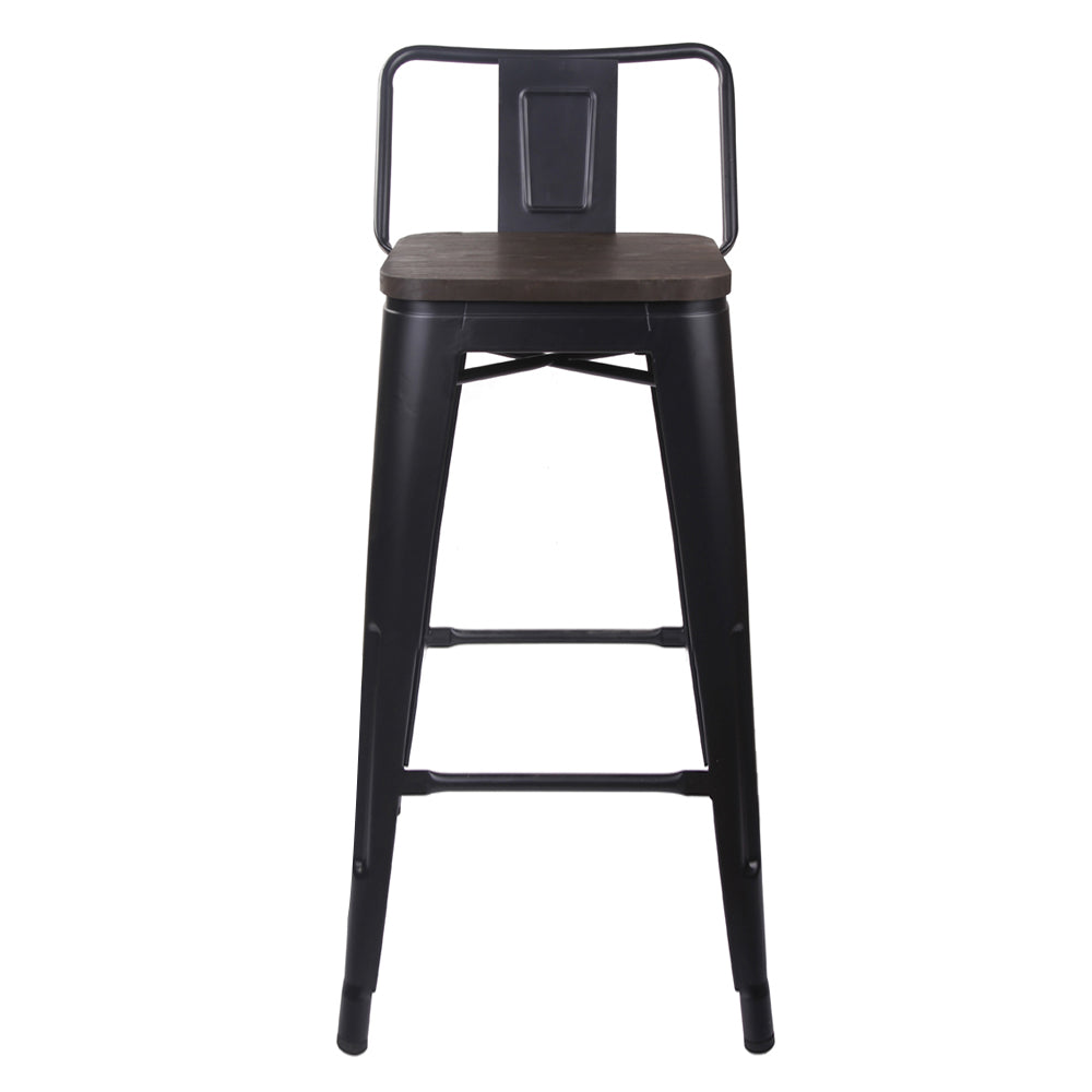 GIA 30 Inch Lowback Black Metal Stool With Wood Seat