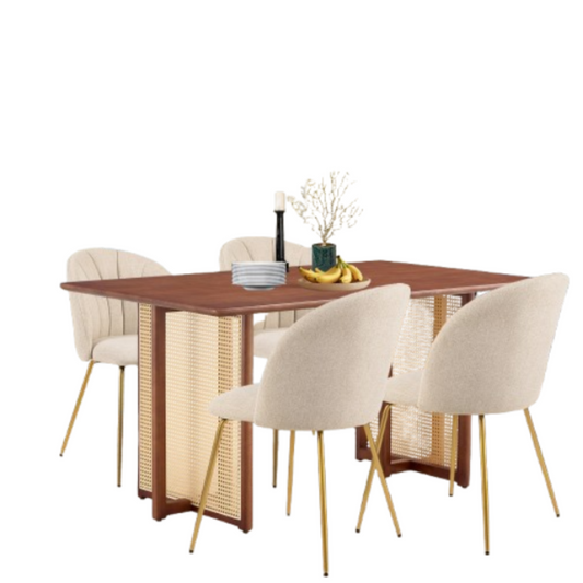 Brown Dining Table with Beige Chairs Sets