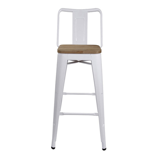 GIA 30 Inches High Back White Metal Stool with Light Wood Seat