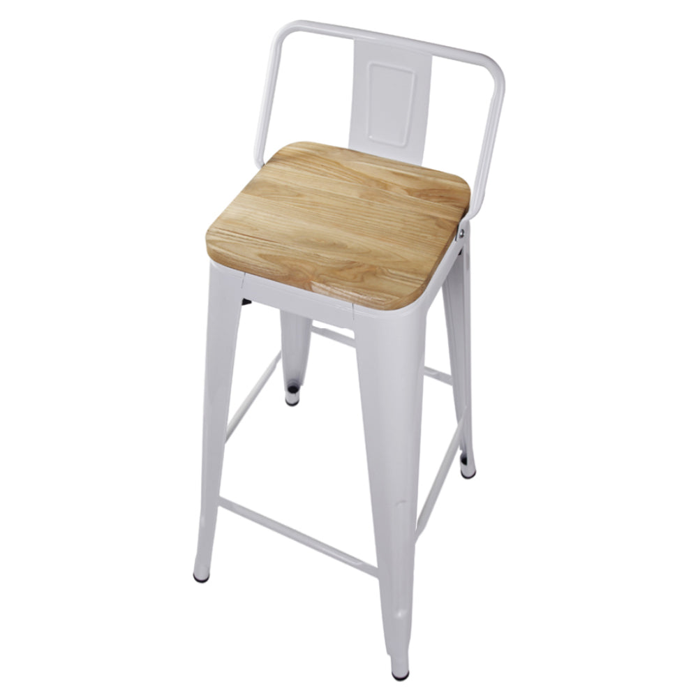 GIA 30 Inch Lowback White Metal Stool With Wood Seat