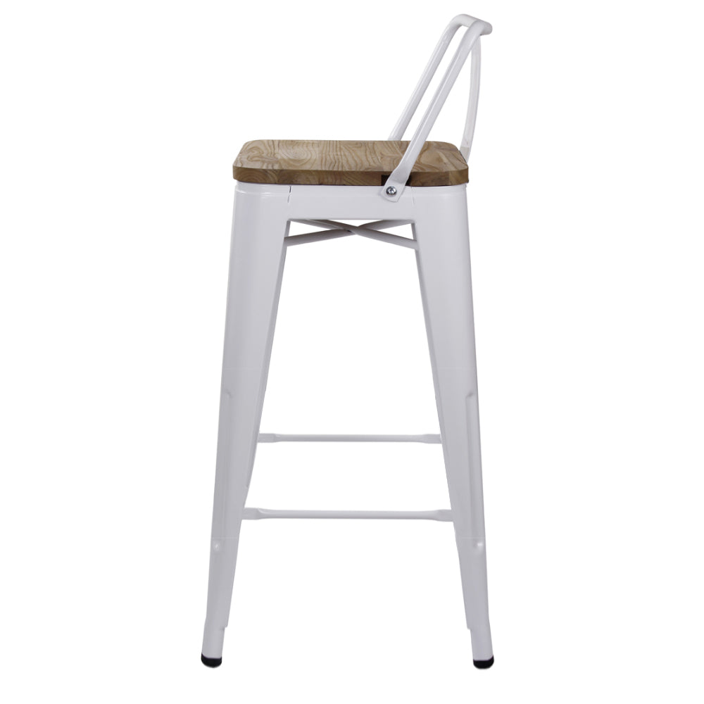 GIA 30 Inch Lowback White Metal Stool With Wood Seat