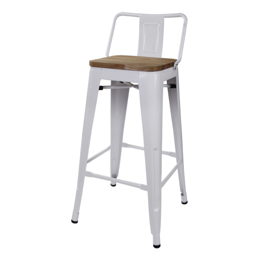 GIA 30 Inch Lowback White Metal Stool With Wood Seat