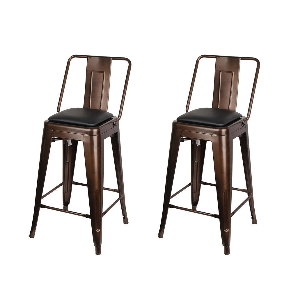 GIA 24 Inches High Back Coffee Metal Stool with Black PU Seat