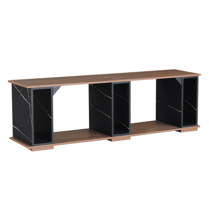 Modern Wood and Marble Finish Coffee Table with Open Storage Shelves - Stylish Living Room Centerpiece