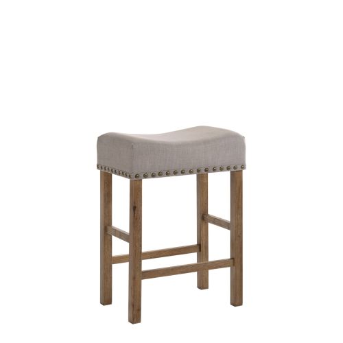 Counter Height Stool (Set-2) in Tan Linen & Weathered Oak