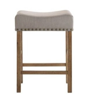 Counter Height Stool (Set-2) in Tan Linen & Weathered Oak