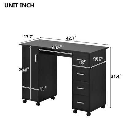 3 Pieces Home Office Furniture Sets-Black Writing Desk,Boho 5 Tier Bookshelf,Ayrshire Cow Pattern With Arms Chair