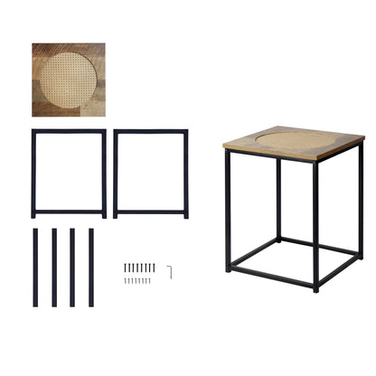 3 Pieces Living Room Set for 2 Black Sling Accent Chair and Oak Finish Rattan End Table