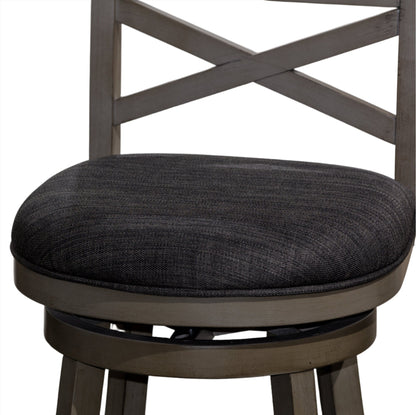 24 inch Counter Height X-Back Swivel Stool, Weathered Gray Finish, Charcoal Fabric Seat