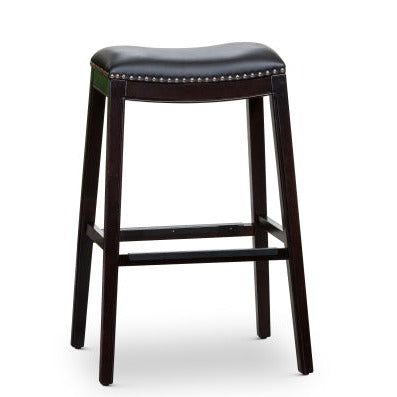 30 inch Bar Stool, Espresso Finish, Black Leather Seat