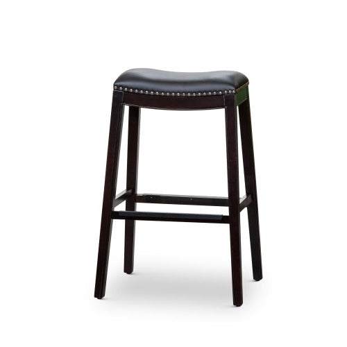 30 inch Bar Stool, Espresso Finish, Black Leather Seat