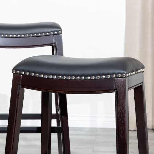 30 inch Bar Stool, Espresso Finish, Black Leather Seat