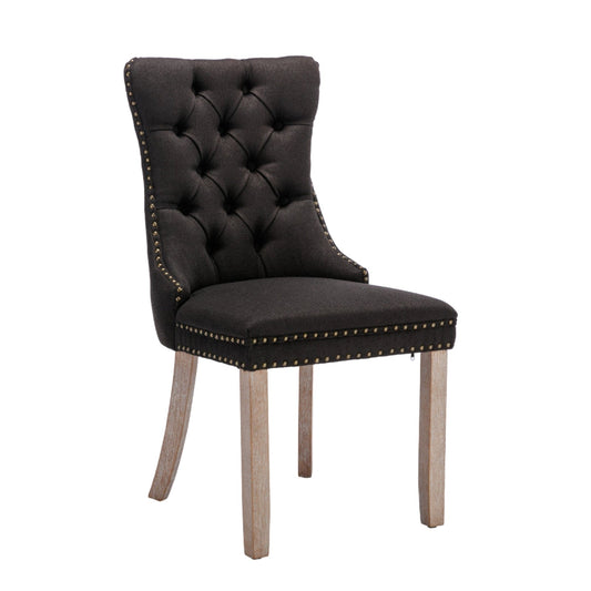 Collection Modern, High-end Tufted Solid Wood Contemporary Flax Upholstered Linen Dining Chair with Wood Legs Nailhead Trim 2-Pcs Set,Black Linen