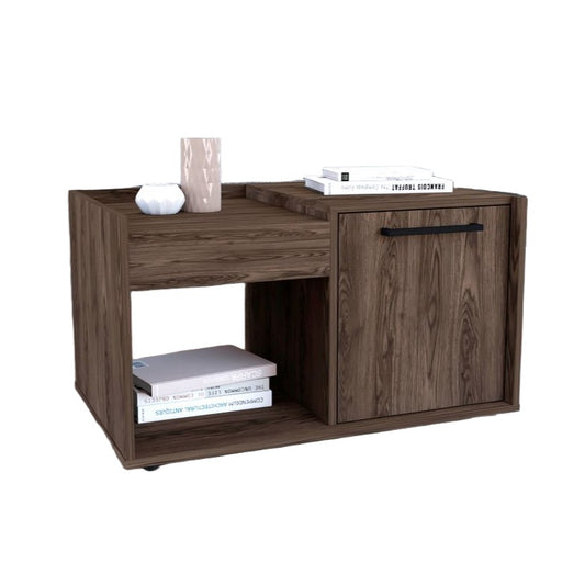 Coffee Table Dext, Single Door Cabinet, One Open Shelf, Dark Walnut Finish