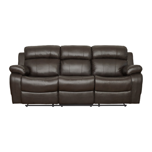 Contemporary Brown Faux Leather Upholstered 1pc Double Reclining Sofa w/ Center Drop-Down Cup Holder Living Room Furniture