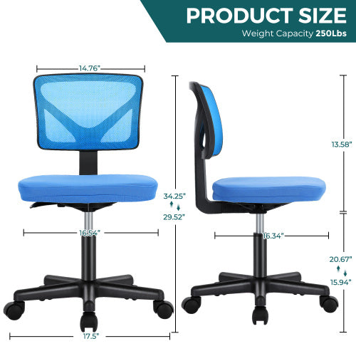 Armless Desk Chair Small Home Office Chair with Lumbar Support,Blue