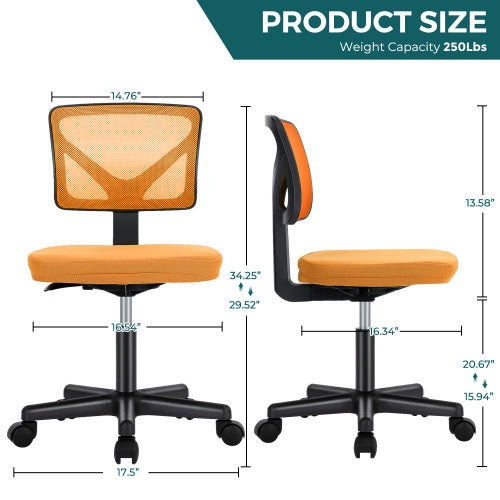 Armless Desk Chair Small Home Office Chair with Lumbar Support,Orange