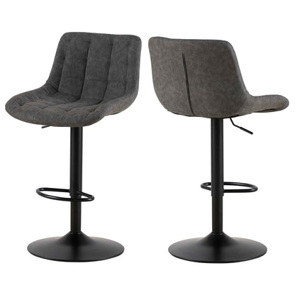 Grey Pu Leather Swivel Adjustable Height Bar Stool Chair For Kitchen(Set of 2)