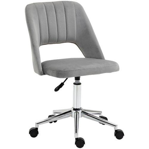 Armless Mid Back Office Chair with Velvet Fabric, Grey