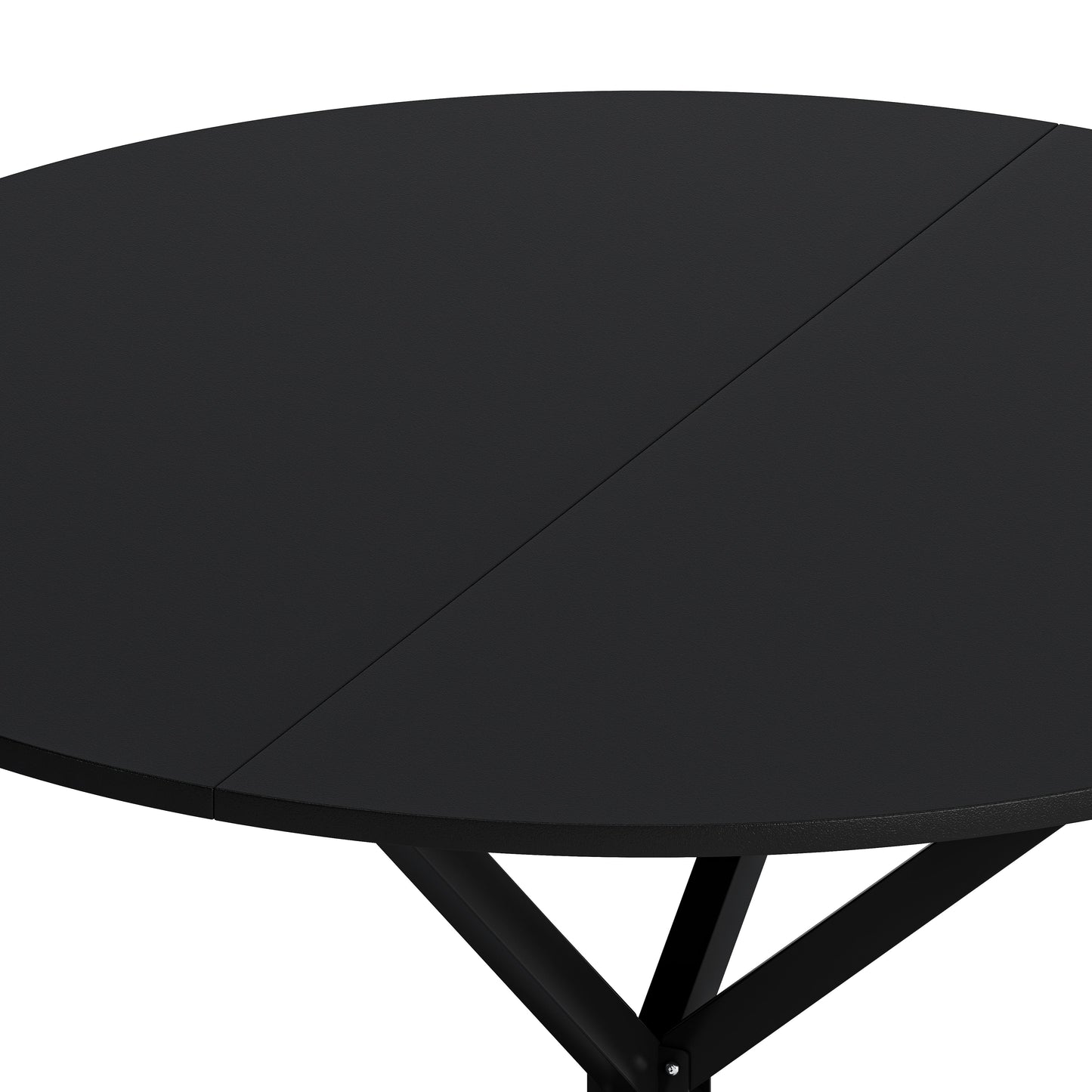 47.24 inch Modern Cross Leg Round Dining Table, Black Top Occasional Table, Two Piece Removable Top, Matte Finish Iron Legs
