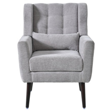Modern Accent Chair,Chenille Arm Chairs for Living Room,Upholstered Mordern Armchair,Comfy Soft Padded Lounge Chair in Small Space, Bedroom, w/Pillow, Solid Wood Leg (Gray)
