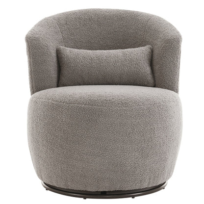 Grey Plush Swivel Accent Chair - Contemporary Round Armchair with 360?? Rotation and Metal Base for Living Room Elegance