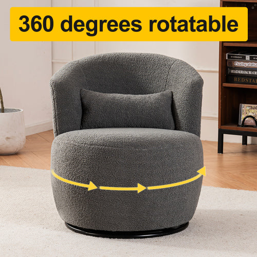 Grey Plush Swivel Accent Chair - Contemporary Round Armchair with 360?? Rotation and Metal Base for Living Room Elegance