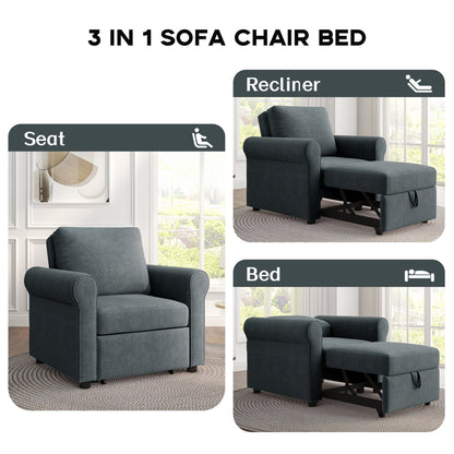 3-in-1 Sofa Bed Chair, Convertible Sleeper Chair Bed,Adjust Backrest Into a Sofa,Lounger Chair,Single Bed,Modern Chair Bed Sleeper for Adults,Deep Blue