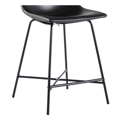 Modern Upholstered Counter Stool with Metal X Base, Set of 2, Black