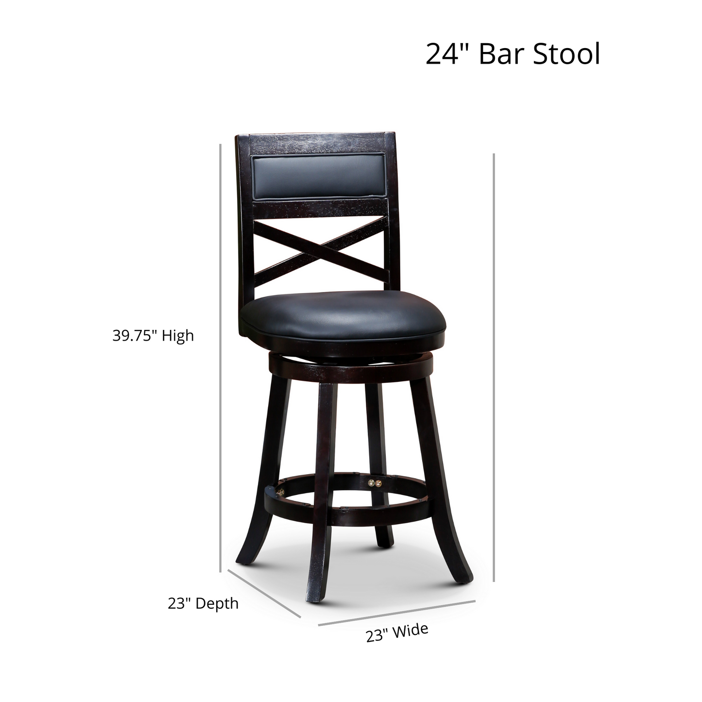 24 inch Counter Height X-Back Swivel Stool, Weathered Gray Finish, Charcoal Fabric Seat