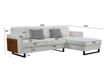 SOFA The best choice products upholstered sectional sofa for families, apartments, dormitories, award rooms, compact space with chaise longue, 3 seats, L-shaped design,  off-white