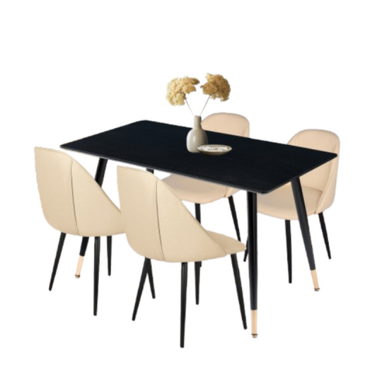 Black Dining Table with Beige Chairs Sets