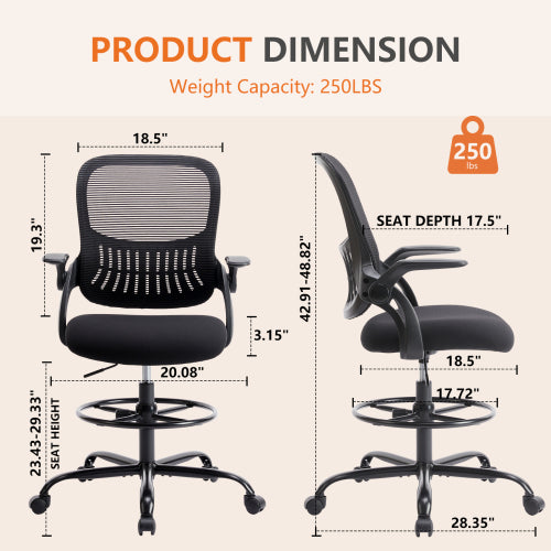 Ergonomic High Office Chair with Flip-up Armrests,Black