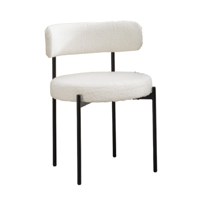 Modern Round Boucle Dining Chairs, Set of 2, White