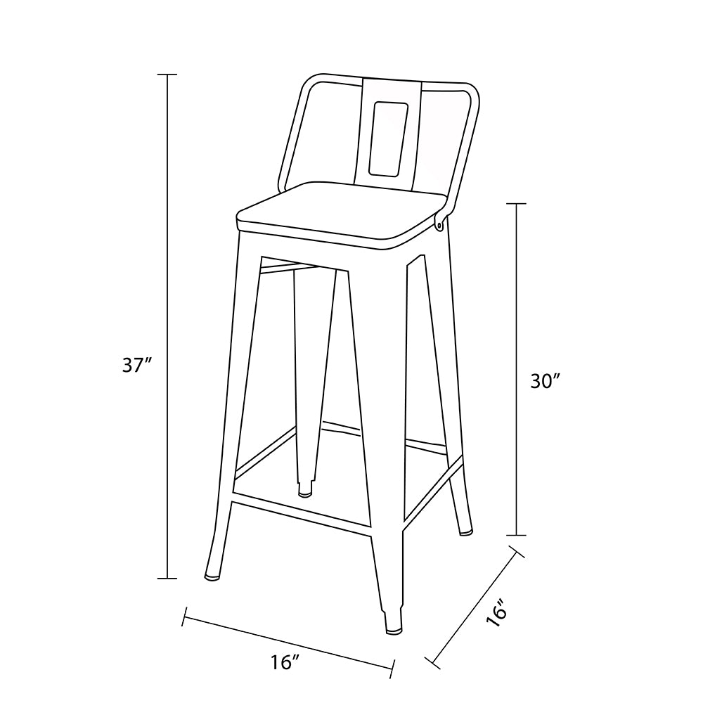 GIA 30 Inch Lowback White Metal Stool With Wood Seat