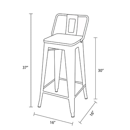 GIA 30 Inch Lowback White Metal Stool With Wood Seat