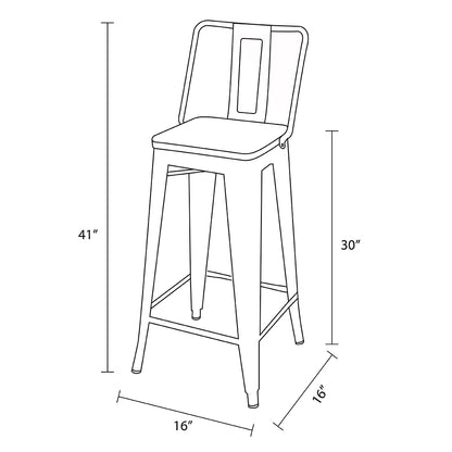 GIA 30 Inches High Back White Metal Stool with Brown PU Seat