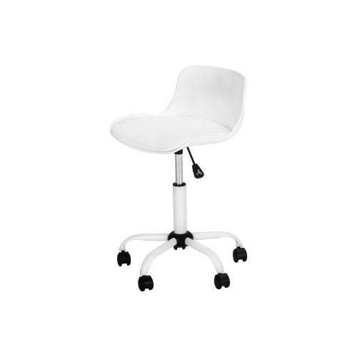 Modern Swivel White Leather Office Chair, Adjustable Height, White Metal