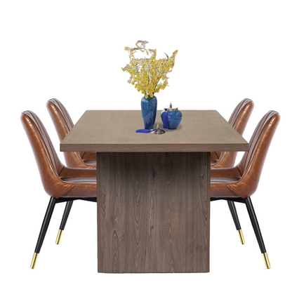 5 Pieces Dining Table Set for 4 - 70 Inch Walnut Table & 4 Pack Brown PU Leather Chairs