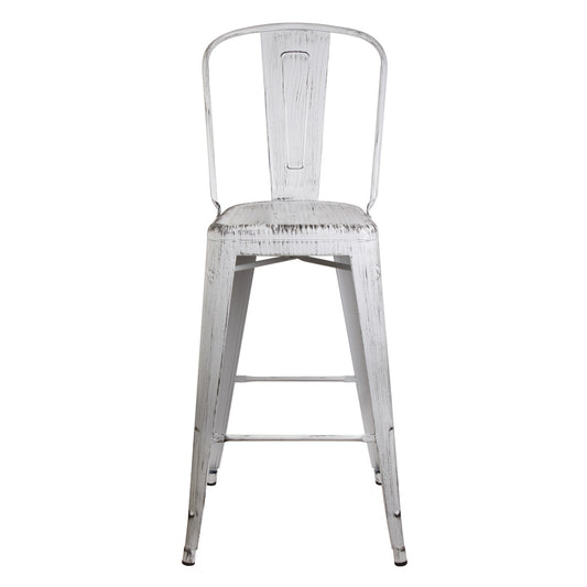 GIA Antique White Metal Bar Stool