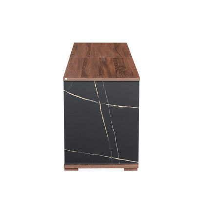 Modern Wood and Marble Finish Coffee Table with Open Storage Shelves - Stylish Living Room Centerpiece