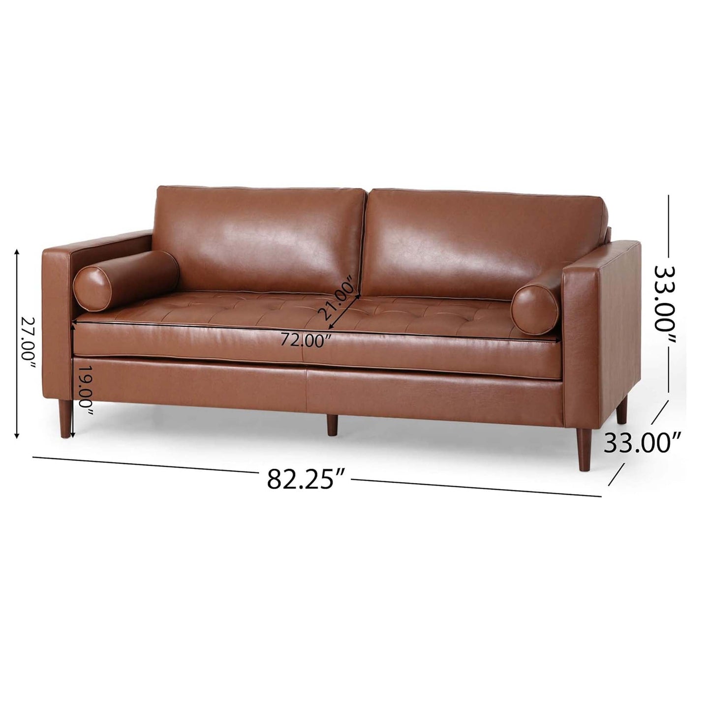 Mirod Comfy 3-seat Sofa with Wooden Legs, PU,  for Living Room and Study